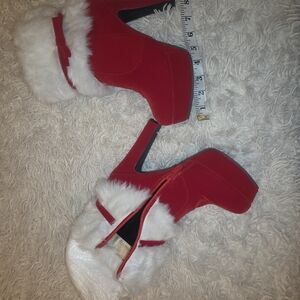 Red Faux Fur Women's Heels